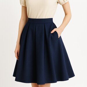 Elegant Navy Blue Pleated A-Line Skirt